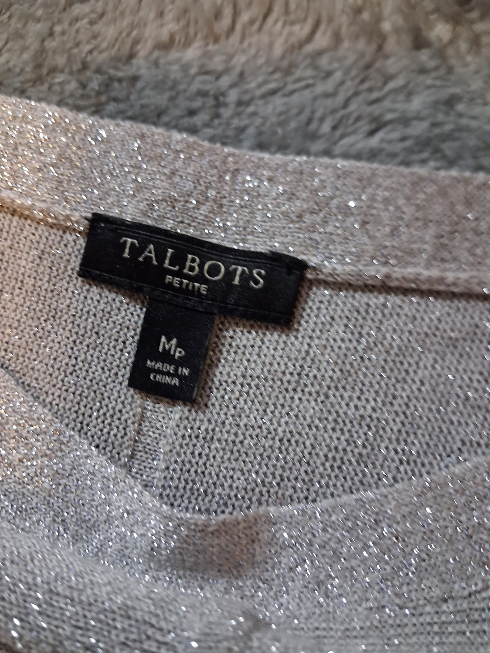 Y2K Talbots Metallic Silver Gray Boatneck Sweater Medium Petite Shiny Knit - Picture 6 of 9